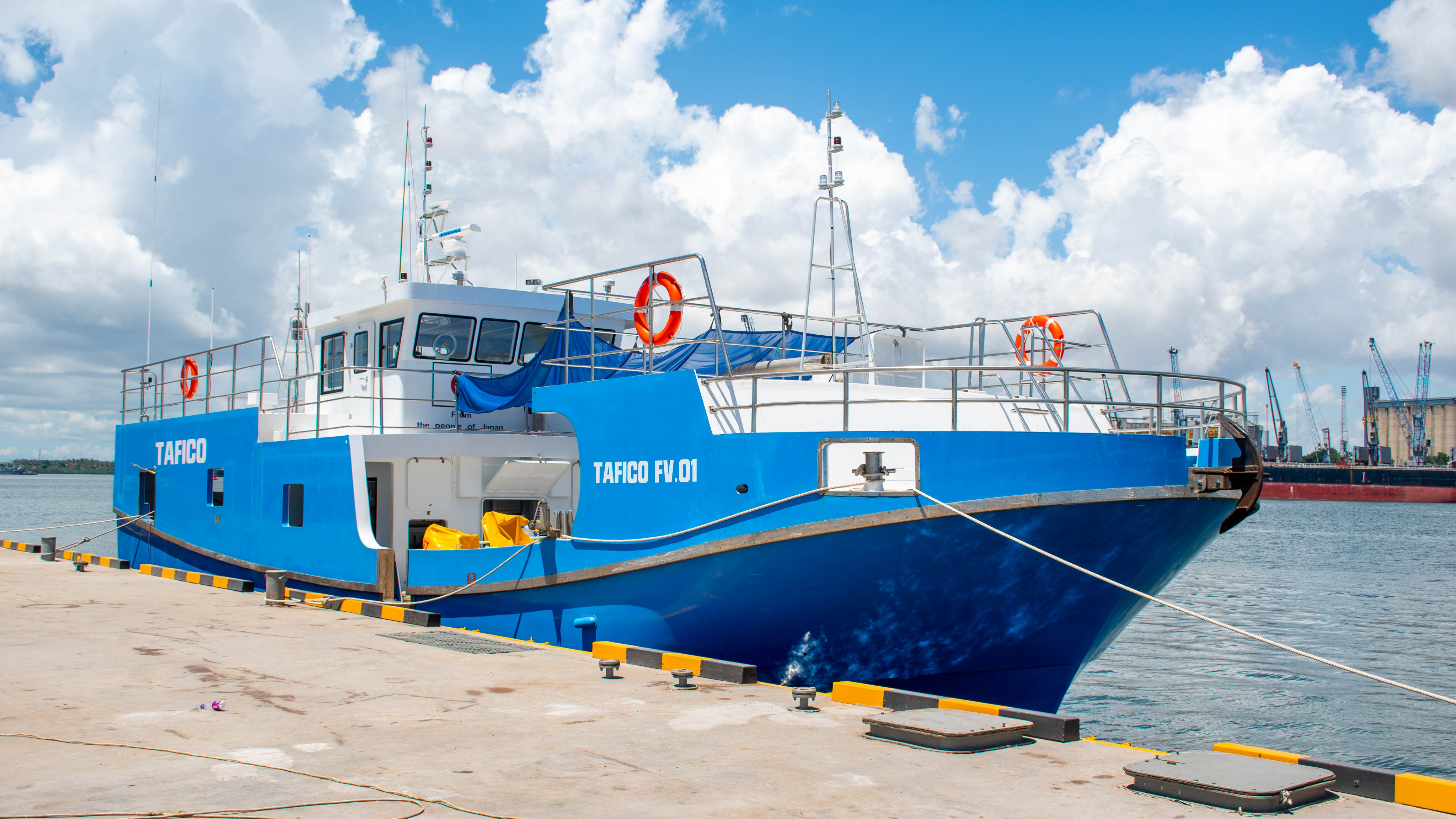 TAFICO FV. 01, Meli ya kwanza ya uvuvi wa Bahari Kuu ya TAFICO ikiwa imeegeshwa katika gati la TAFICO lililopo Ras Mkwavi, Kigamboni, Dar es Salaam.